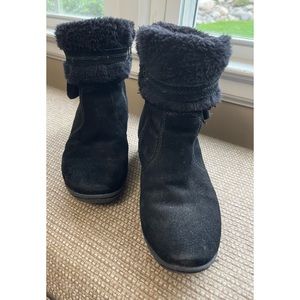 St John's Bay/ Black suede booties. Very comfortable, signs of wear.
